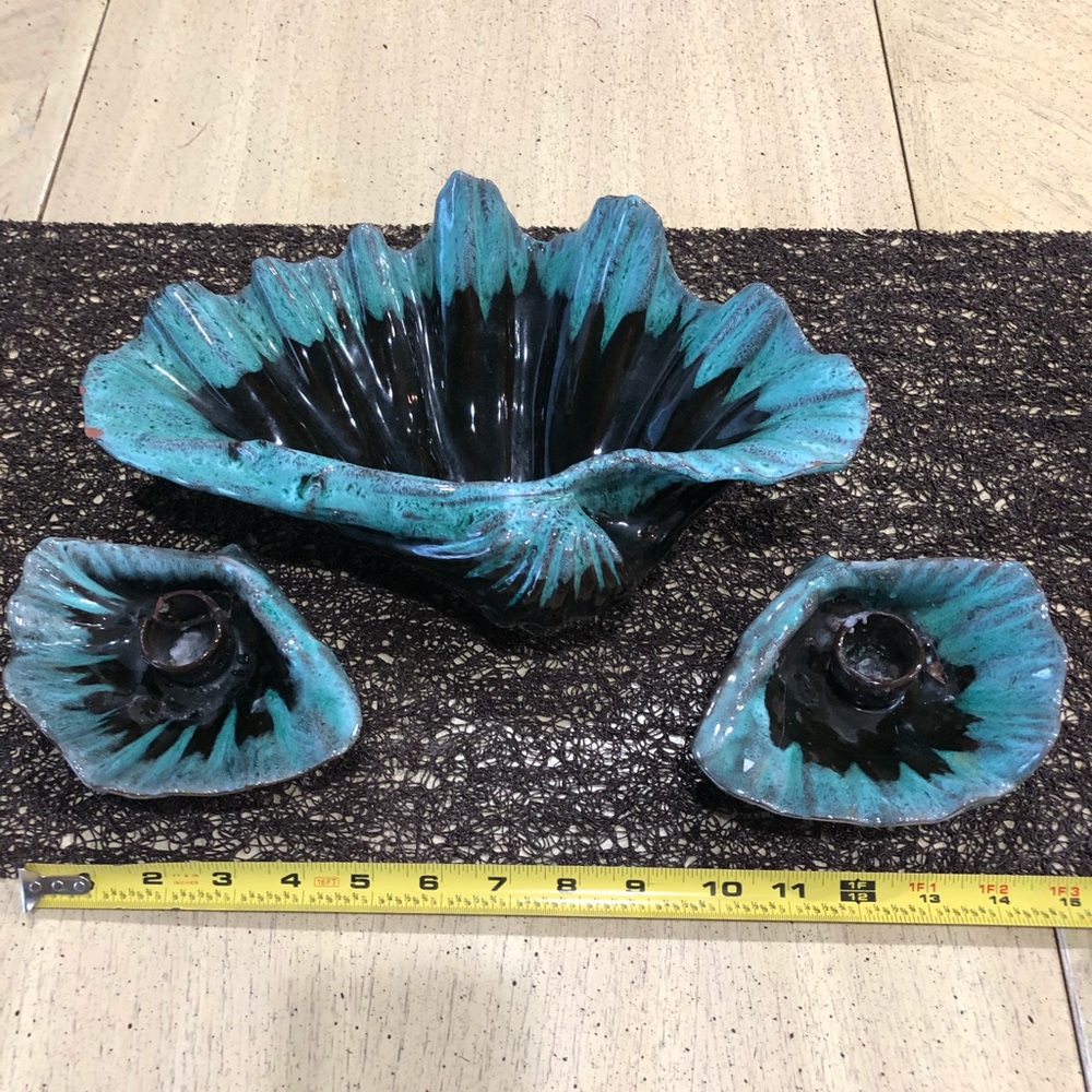 Blue Mountain Pottery Clam server n candle holders
